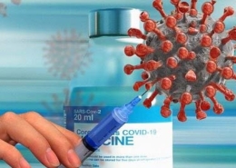 Illustration: Ein Coronavirus wird mit Spritze geimpft