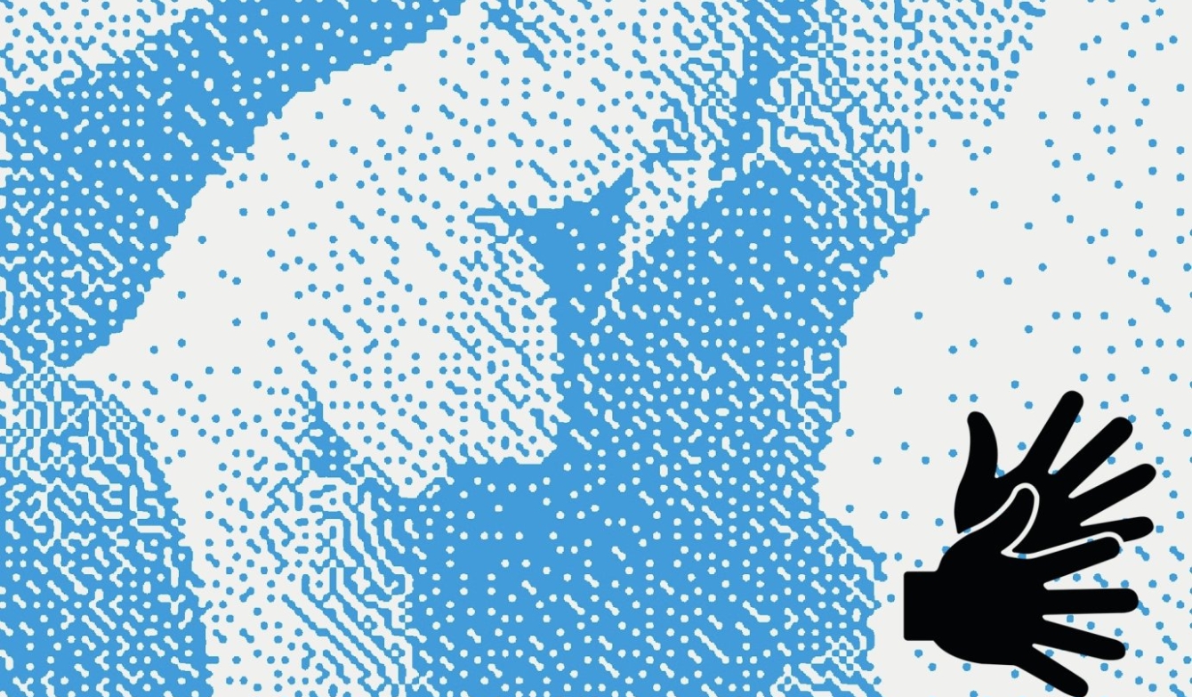 Illustration eines Schwarmes in Blautönen