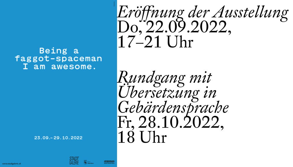 Blauer Plakat mit Titel der Ausstellung