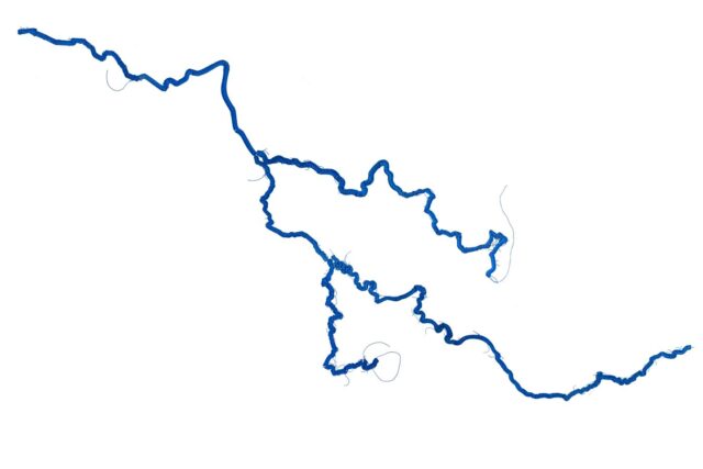 Illustration eines gezeichneten Flussverlaufes mit Nebenarmen.